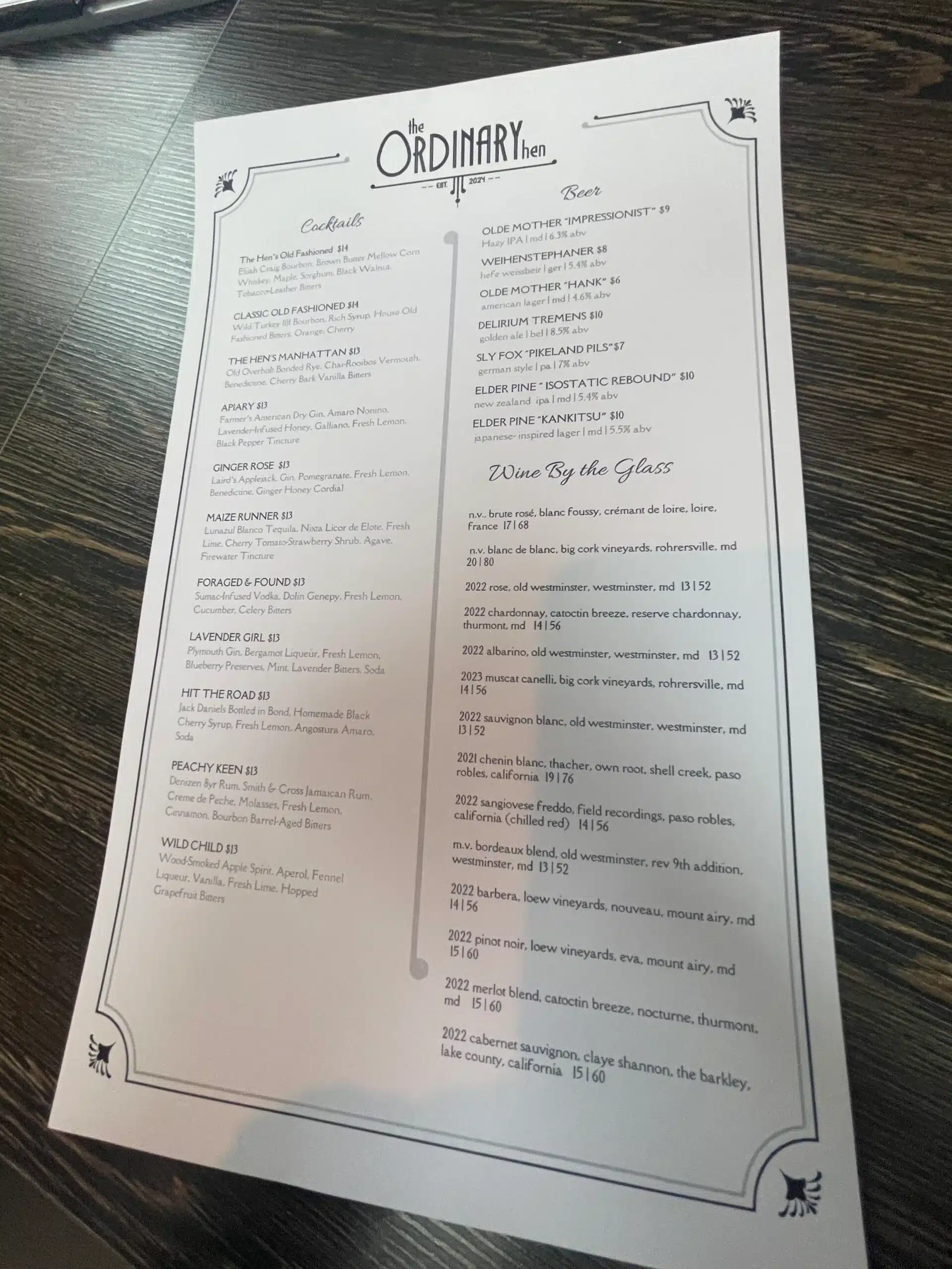 The ordinary hen drink menu scaled