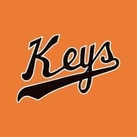the Image Shows the Word Keys in Bold Black Cursive Script with a White Outline Resembling a Baseball Team Logo Set on an Orange Backgroundperfect for Highlighting the Frederick Keys Schedule the Kaposs Underline Mimics a Baseball Bat