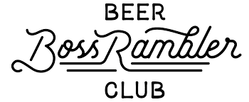 Boss Rambler Beer Bend Oregon Black Text Logo on a White Background Reads Beer Boss Rambler Club Reminiscent of Top Breweries in Bend Oregon Boss Rambler is in Large Cursive with Lines Below While Beer and Club Are in Uppercase Sans Serif Above and Below