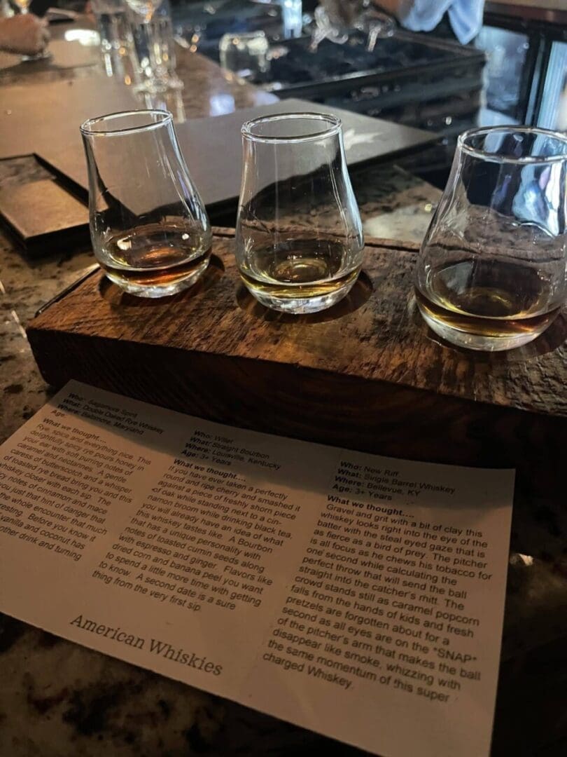 a Wiskey Flight at the Bar at the Wine Kitchen on the Creek in Frederick Md One of the Great Aspects of This Frederick Restaurant